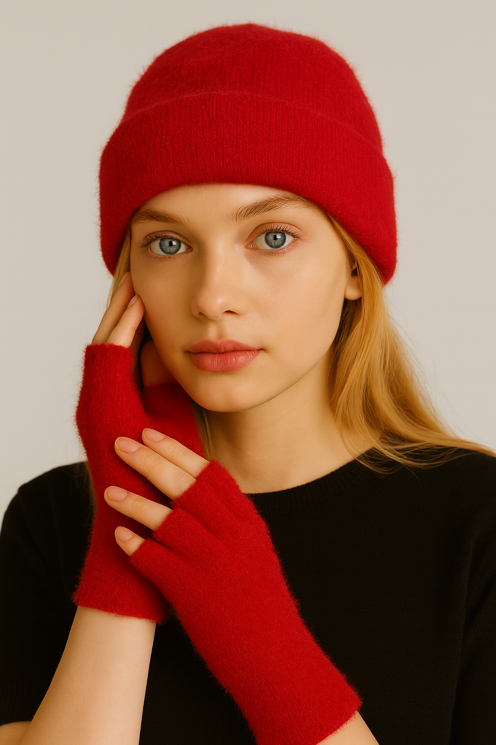 Yumuşak Dokulu Şapka Ve Eldiven (Kırmızı)