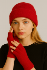 Yumuşak Dokulu Şapka Ve Eldiven (Kırmızı)