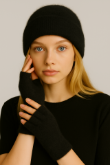 Yumuşak Dokulu Şapka Ve Eldiven ( Siyah)