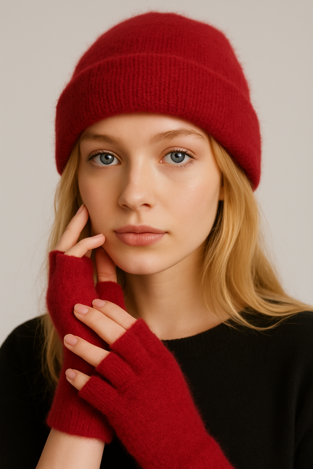 Yumuşak Dokulu Şapka Ve Eldiven ( Bordo)