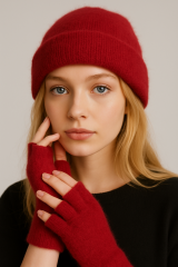 Yumuşak Dokulu Şapka Ve Eldiven ( Bordo)