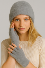 Yumuşak Dokulu Şapka Ve Eldiven (Gri)